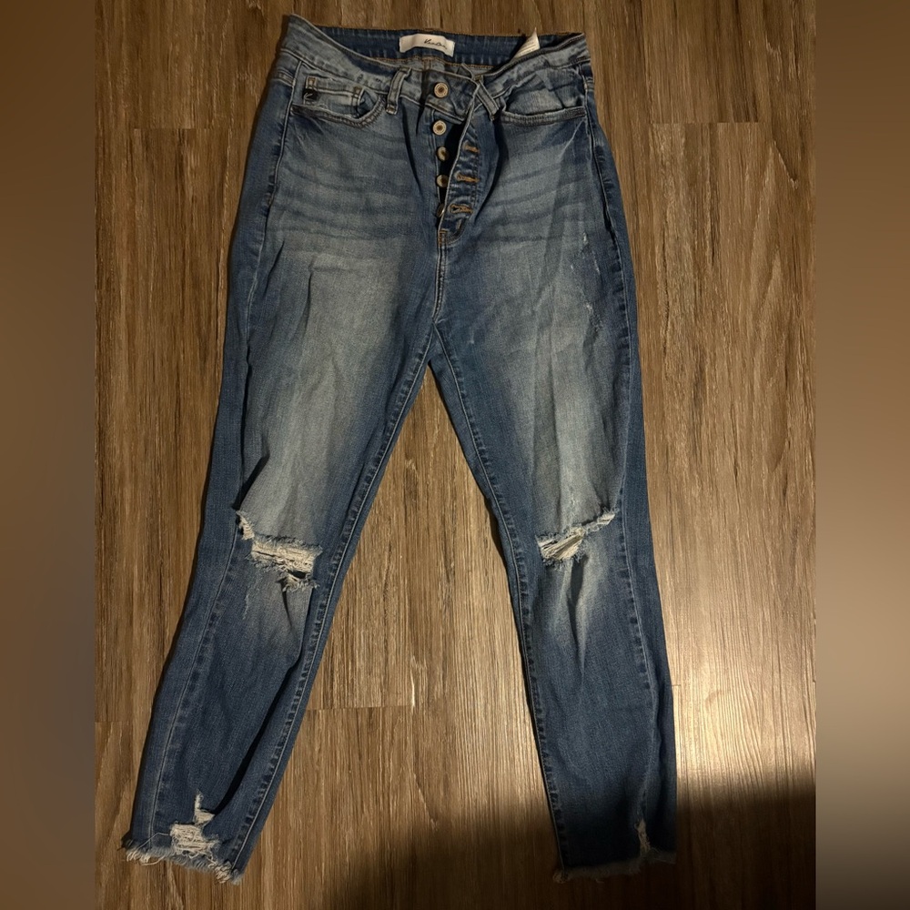 KanCan High Rise Distressed Blue Jeans